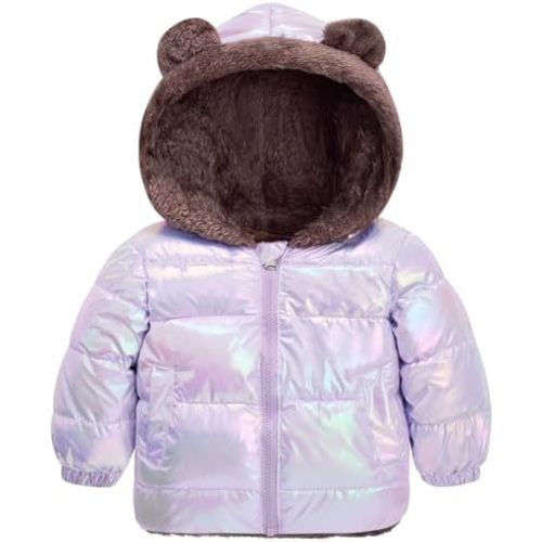 ADUKIDE Toddler Puffer Jacket with Bear Ear Kids Boys Hooded Fleece Coat Size 6M-5T