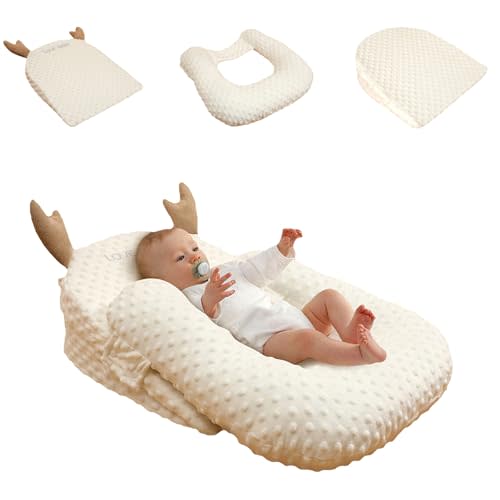 Juaugusep Nursing Pillow, Breastfeeding Pillows, Infant Feeding Support Pillow Multi-Functional & Portable Support Cushion for Travel (Pearl White+Cushion, One Size)