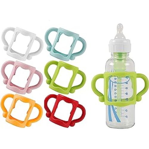 TonGass (6-Pack) Bottle Handles for Dr Brown Baby Bottles with Easy Grip Handles to Hold Their Own Bottle - BPA-Free Soft Silicone (Blue Green Red White Pink Orange, Narrow)