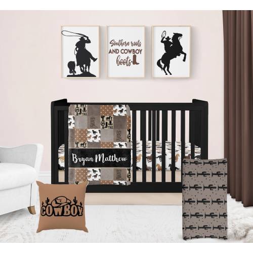 Crib Bedding Set, Western Cowboy Baby Bedding, Cowboy Themed Nursery, Personalized Baby Blanket, Crib Sheet, Changing Pad Cover, Pillows