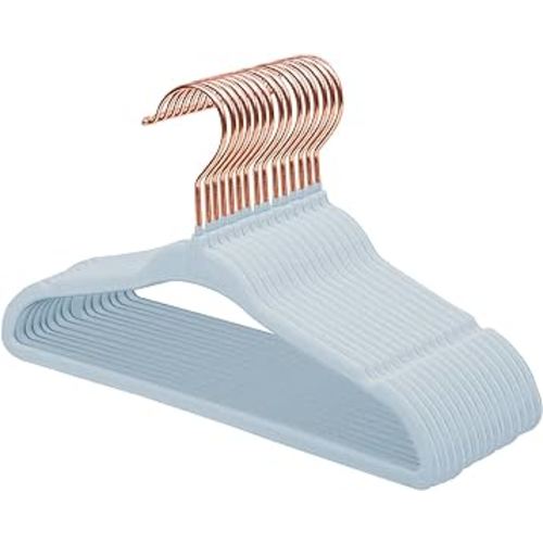 ManGotree Baby Velvet Hangers with 360° Swivel Rose Gold Hook, 10.95" Non-Slip Toddler Hangers, Ultra Thin Space Saving Children's Clothes Hanger, 15 Pack (Blue)