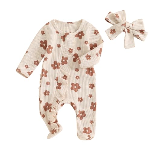Ayalinggo Newborn Baby Girl Fall Winter Outfits Clothes Knit Jumpsuit Ruffle Romper Newborn Coming Home Outfit for Baby Girl