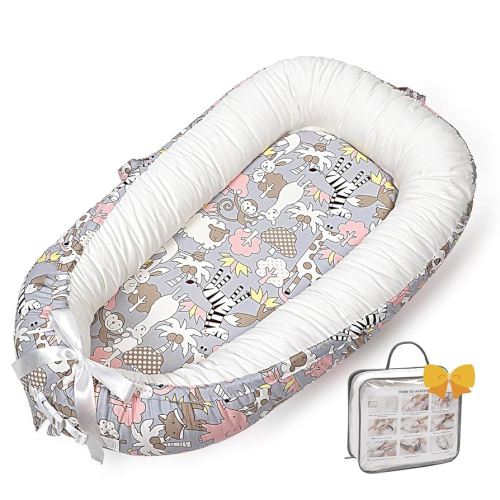 Baby Lounger-Breathable Co-Sleeping and Soft Organic 100% Cotton Baby Lounger, Portable Infant Lounger with Removable Lounger Cover, Baby Nest Lounger for Newborn 0-24 Months(Sheep Monkey)