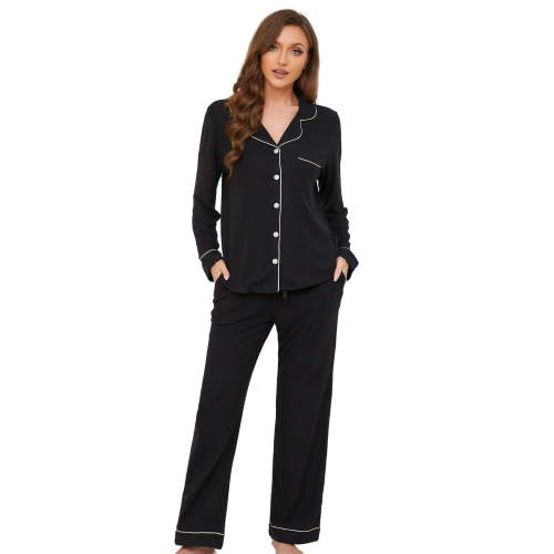 HEARTNICE Womens Button Down Pajama Sets, Loungewear Ultra Soft 2 Piece Pjs Sets,(Black,L)