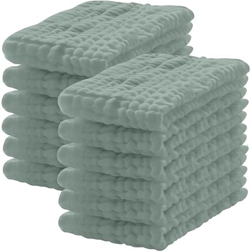 Lovely Care 12 Pack Muslin Burp Cloths 100% Cotton Muslin Cloths Large 20''x10'' Extra Soft and Absorbent Baby Burping Cloth - Green
