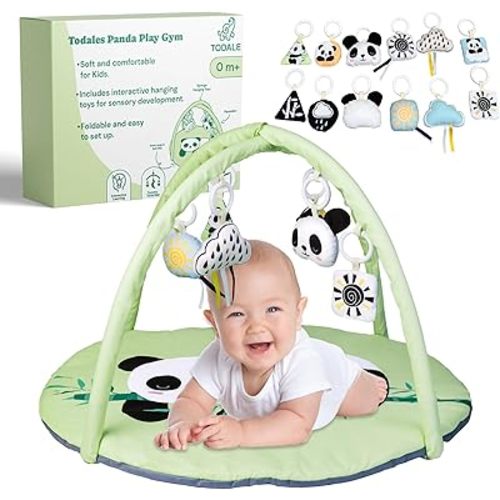 Todale Baby Play Gym with Toys - Baby Activity Mat, Tummy Time Panda Mat, Baby Activity Center, Infant, Newborn Floor Playmats, Mobile & Convertible Tummytime Baby Gym, Boys & Girls Gifts, 0-36 Months
