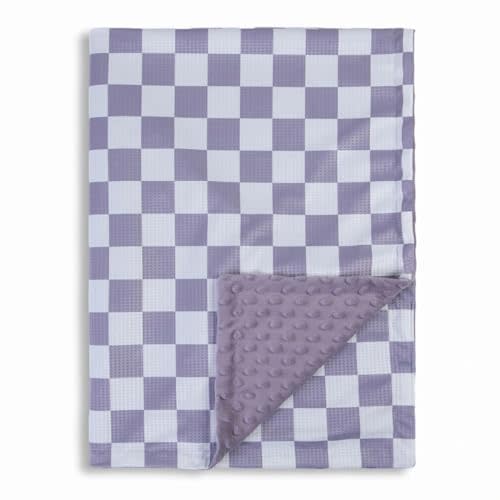 Donsonny Checkered Baby Blanket for Boys Soft Blankets with 3D Waffle Blanket, Warmer Comfort Reversible Lightweight Bed Blanket for Toddlers Infant or Newborn 28 x 40 Inch (Violet)