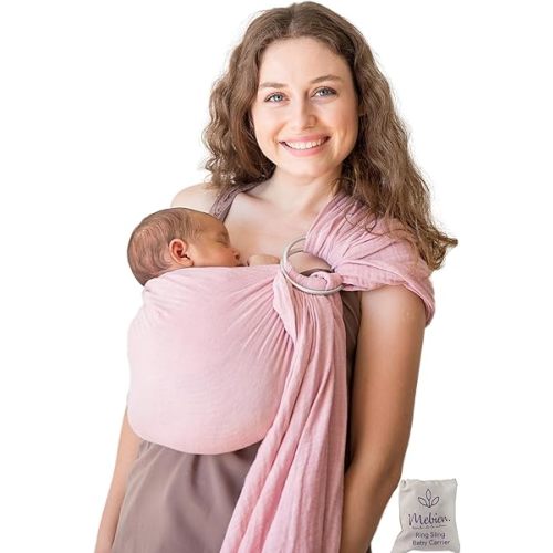 Ring Sling Baby Carrier 100% Cotton Muslin Front and Chest Newborn to Toddler Carrier and Baby Sling (Rose)