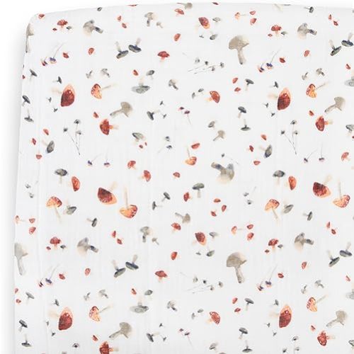 Crib Sheet, Muslin - Mushrooms