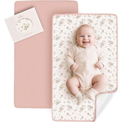 Konssy 2 Pack Waterproof Muslin Portable Changing Pad, Diaper Changing Mat