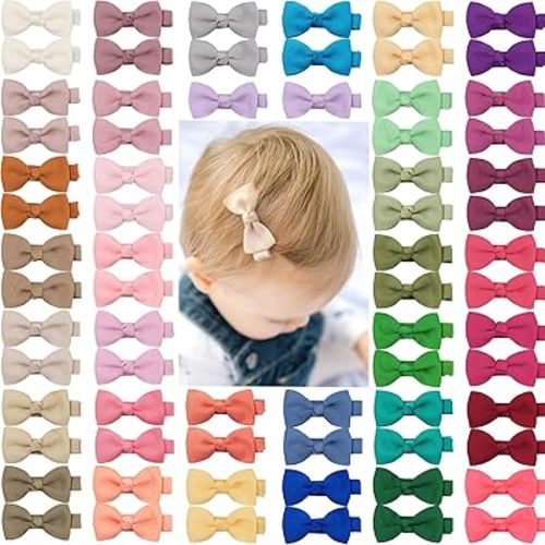 CLLOT Hair Clips, 70PCS Baby Girls Fully Lined Baby Bows Hair Pins Tiny 2' Hair Bows Alligator Clips for Infants Toddlers in Pairs