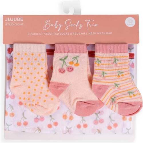 Baby Socks Trios With Zipper Wash Bag, Cherry Cute By Doodle By Meg (Pack Of 3)
