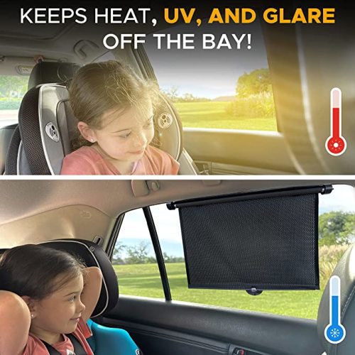 EcoNour Car Side Window Sun Shade (2 Pack) | Retractable Car Roller Sunshade for Kids | Baby Car Window Shades for UV and Sun Glare Protection | Baby Car Travel Accessories (15"x17") - Standard