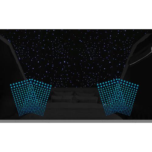 3D Double Bright Blue Glow in the Dark Star Stickers for Dark Ceilings - Theater rooms, Space Theme Bedroom, Black, Navy, Dark Surfaces