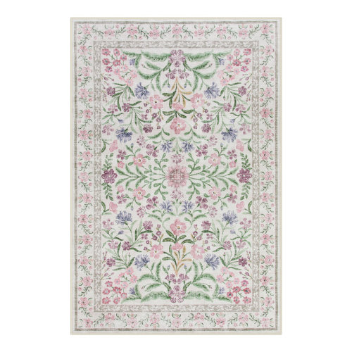Winston Porter Kaldi Kaldi Oriental Botanical Floral Machine Washable Area Rug - 6x9