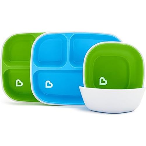 Munchkin® Splash™ 4 Piece Toddler Divided Plate and Bowl Dining Set, Blue/Green : Baby