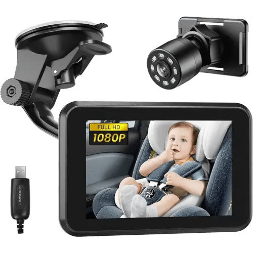 Itomoro Baby Car Camera USB Plug, 4.3" HD Car Baby Monitor with Camera Night Vision, Safety Seat Baby Car Mirror for Rear Facing 5 Mins Easy Installation