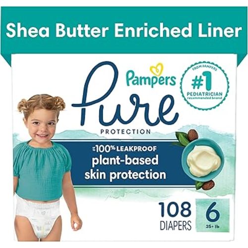 Pampers Pure Protection Diapers - Size 6, One Month Supply (108 Count), Hypoallergenic Premium Disposable Baby Diapers