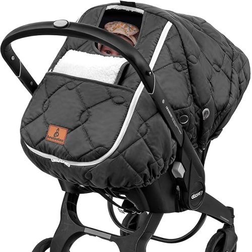 Winter Carseat Cover for Baby,Waterproof Baby Car Seat Cover Compatible with Doona Car Seat and Stroller，Winter Infant Carseat Canopy, Keeps Babies Warm and Cozy (Black)
