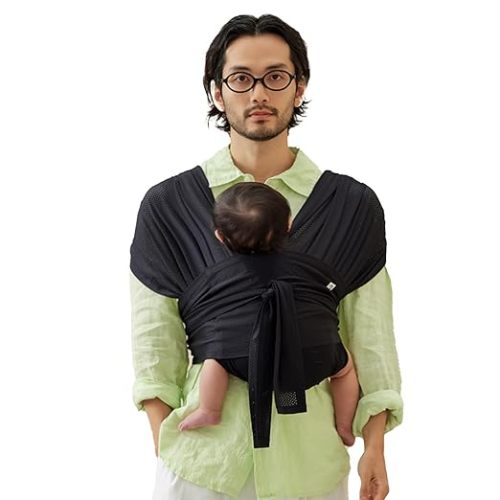 Konny Baby Carrier Flex AirMesh with Head Support- Adjustable, Easy to Wear Baby Wrap Sling, Perfect for Newborn Babies Essentials up to 44 lbs (XS-XL) - Black