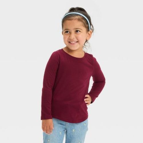 Toddler Girls' Solid Long Sleeve T-Shirt - Cat & Jack™, Color: Burgundy, Size: 12M