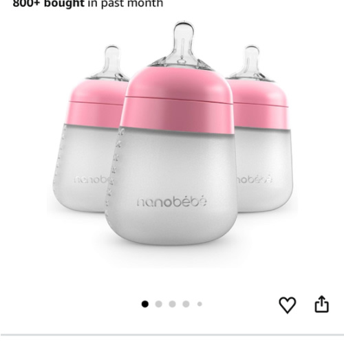 Nanobebe Flexy Silicone Baby Bottle, Anti-Colic, Natural Feel, Non-Collapsing Nipple, Non-Tip Stable Base, Easy to Clean, 3-Pack, Pink, 9oz