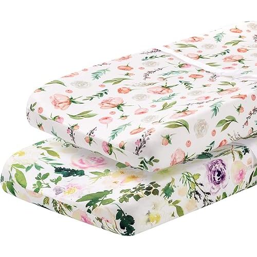 Pobibaby - 2 Pack Premium Changing Pad Cover - Ultra-Soft Cotton Blend, Stylish Floral Pattern, Safe and Snug for Baby (Allure)