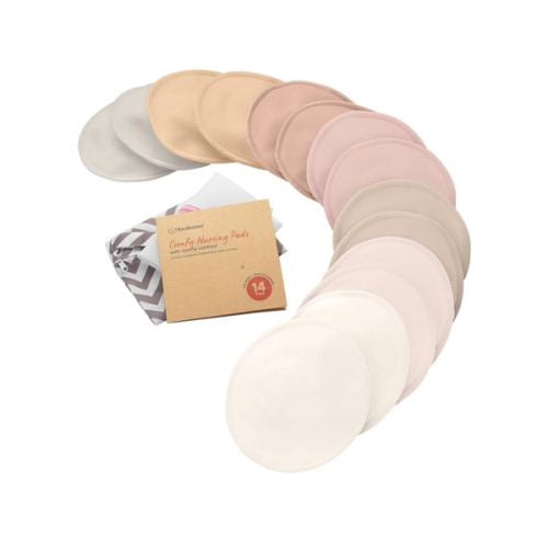 Organic Nursing Pads - 14 Washable Viscose Derived from Bamboo Breastfeeding Pads, Wash Bag, Reusable Breast Pads for Breastfeeding, Nipple Pads for Breastfeeding Essentials(Neutrals, L 4.8")
