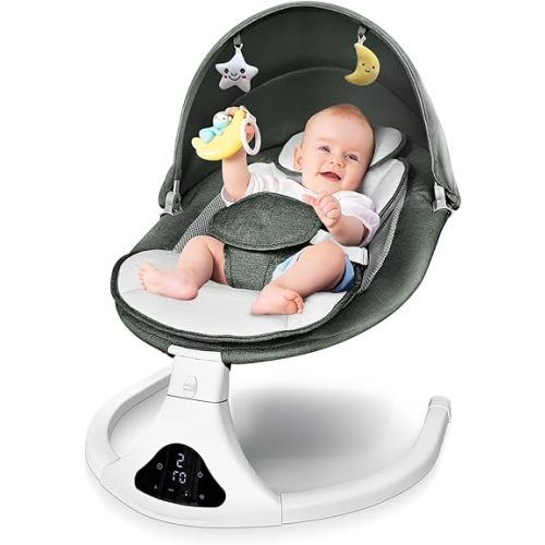 Baby Swing for Infants to Toddler| Portable Infant Swing with Remote Control, Rocker for Newborn with 5 Speeds, 3-Point Harness for Baby Boy Girl (Green)