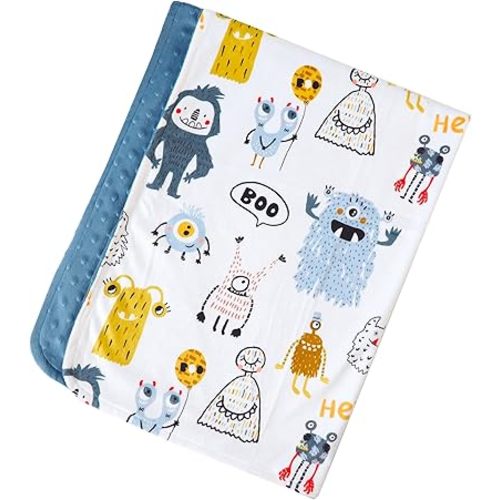 Premium Soft Plush Lightweight Minky Dot Toddler Baby Blanket for Newborn 30"x40" - Soft Baby Blanket for Boys and Girls - (Monster Friends Blue) Unisex