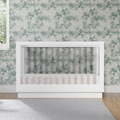 babyletto Harlow Acrylic 3-in-1 Convertible Crib with Toddler Bed Conversion Kit - White With White Base And Acrylic Slats