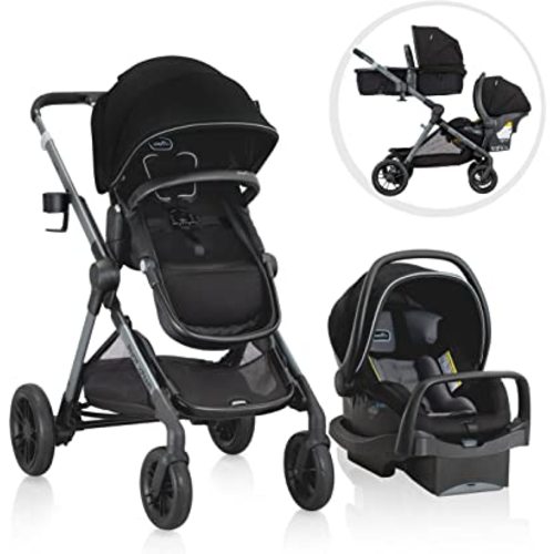 Evenflo Pivot Xpand Modular Travel System with LiteMax Infant Car Seat with Anti-Rebound Bar (Ayrshire Black)