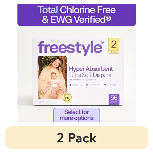 (2 pack) Freestyle Hyper Absorbent Ultra Soft TCF Baby Diapers, Size 2, 56 Count (Select for More)