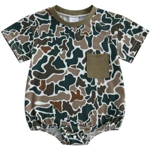 Newborn Baby Boy Camo Onesie Short Sleeve Bubble Romper Camouflage Tshirt Bodysuit Infant Summer Outfit