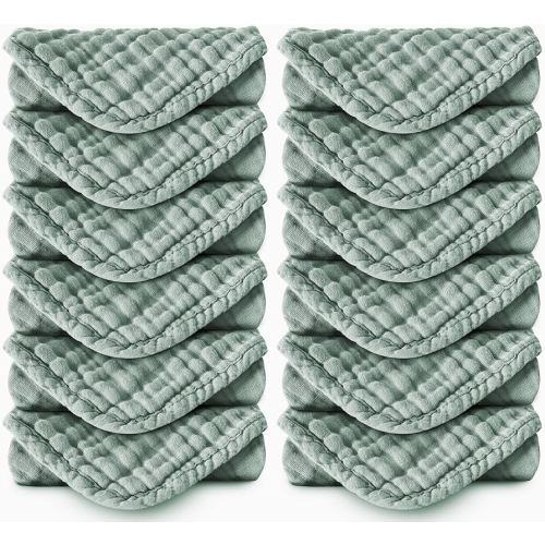 Muslin Burp Cloths 100% Cotton Large 20''x10'' Extra Soft and Absorbent Baby Wash Cloths Spit Up Rags - Baby Burping Cloth for Boys Girls Items(12 Pack Green)