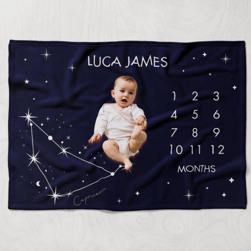 Zodiac Constellation Milestone Blanket, Celestial Baby Month Blanket, Personalized Stellar Baby Shower Gift, Astral Photography Prop