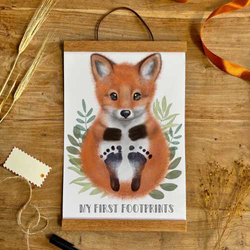 Baby’s First Footprint Fox Print, Footprint Art, Personalised Baby Keepsake, Fox Nursery Art