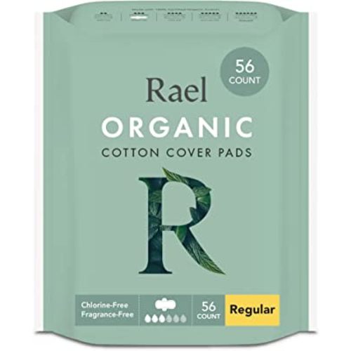 Rael Pads For Women, Organic Cotton Cover Pads - Regular Absorbency, Unscented, Ultra Thin Pads with Wings for Women (Regular, 56 Total)