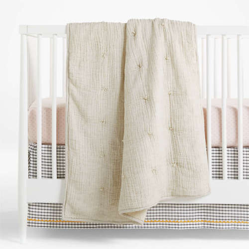 Aire Crinkle Stone Tan Organic Cotton Baby Crib Quilt