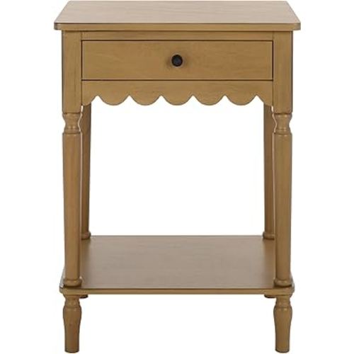 SAFAVIEH Home Collection – Haven Desert Brown Accent Table with Drawer & Shelf, Scalloped Apron Detail, Traditional Side Nightstand (ACC5724C)