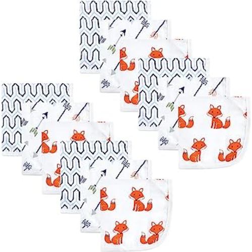 Hudson Baby Unisex Baby Cotton Muslin Washcloths, Foxes, One Size