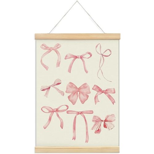 foedor Coquette Pink Bow Preppy Girly Wall Art Poster Hanger Frame,Coquette Preppy Room Decor,Girly Bedroom Decor,Trendy Pink Bow Wall Decor Posters for Girls Room Dorm,12x16 Inch