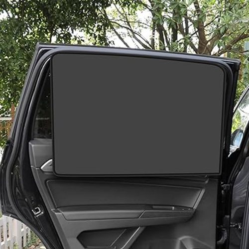 2 Pcs Car Side Window Sun Shades Magnet Adhesive Curtains Car Blackout Curtains for Heat and UV Rays Protection(Black, Back Window)