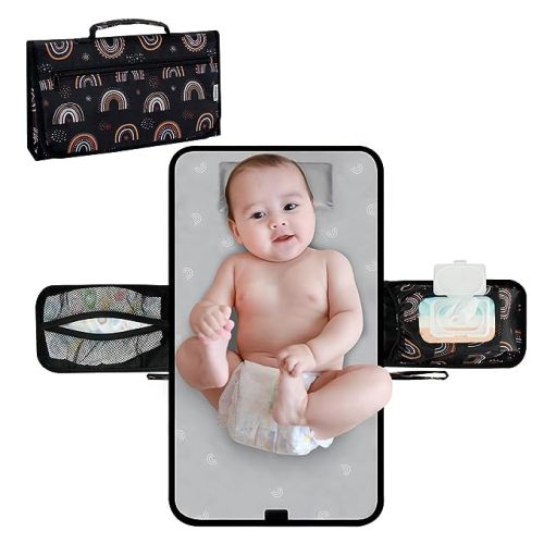 Amazon.com : Portable Diaper Changing Pad, Travel Baby Changing Pad with Wipes Pocket, Changing Pad for Newborn Girl & Boy, Waterproof Portable Changing Mat, Boho Rainbow Sun : Baby