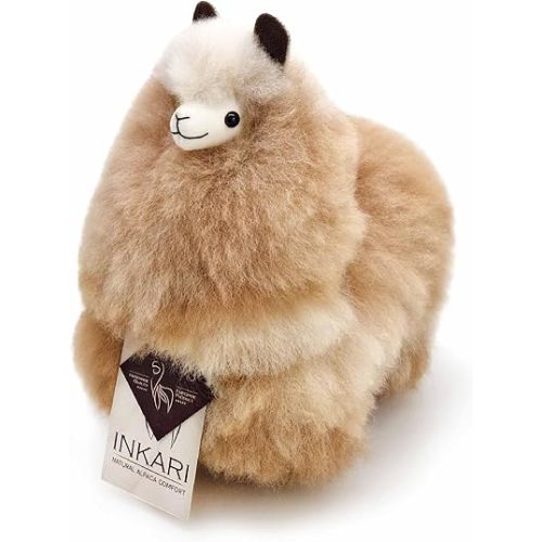 Alpaca Stuffed Animal - 9 Inch Made of Real Alpaca Wool - Super Cute Plush Toy (Small-Sandstone)