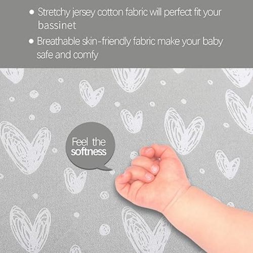Bassinet Sheets Fit for Chicco Close to You 3-in-1 Bedside, Baby Trend Lil Snooze Deluxe III for Twins Bassinet and Delta Children Classic Wood Bedside, 100% Jersey Knit Cotton Sheets, Grey Print
