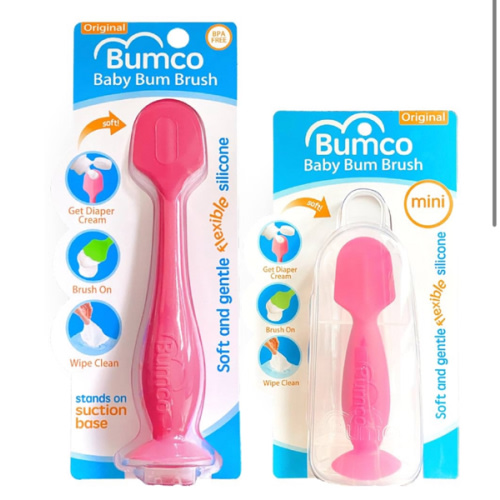 Bumco Baby Bum Brush + Mini Baby Diaper Cream Spatula with Case - BPA-Free Silicone Diaper Spatula with Suction Cup, Wipe-Clean, Mom-Invented Butt Paste Applicator (Pink & Pink)