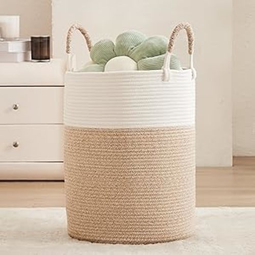 Amazon.com: MOJOSCEND Laundry Basket Woven Rope Hamper, 60L Tall Clothes Hamper, Blanket Basket in Living Room, Baby Nursery Kid Hamper in Bedroom, Brown : Home & Kitchen