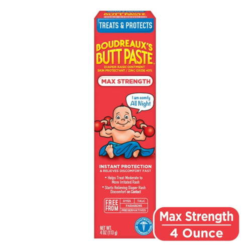 Boudreaux's Butt Paste Maximum Strength Diaper Rash Cream, Ointment for Baby, 4 oz Tube