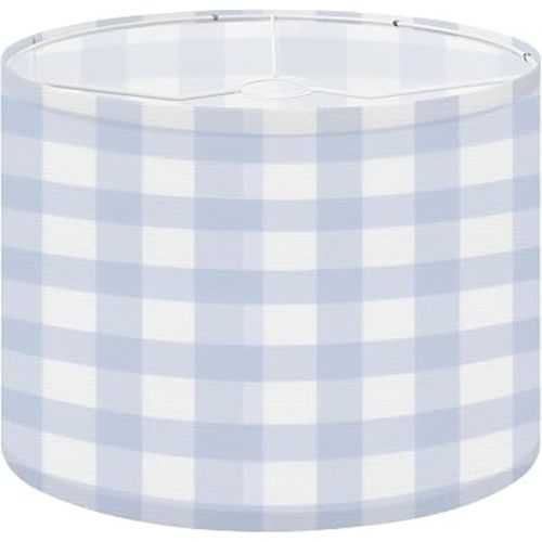 Linen Drum Lamp Shades 1 Pack, 13''Wx10"H, Light Blue Plaid Buffalo Check Pastel Blue Baby White Replacement Lampshades for Floor Lamps Table Lamps Modern Farmhouse Lampshade Easy Assembly